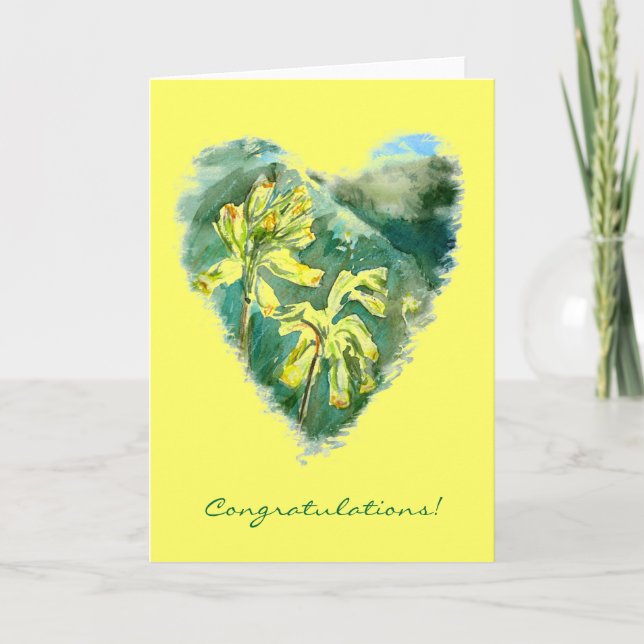 Primula veris Green Heart Congratulations card (Front)