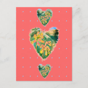 Primula Veris Hot Pink Yellow & Green Hearts Postcard