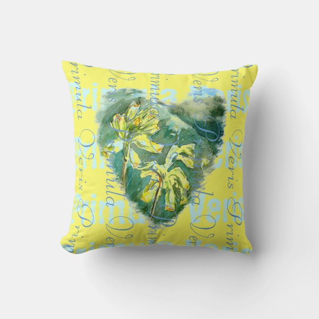 Primula Veris on Yellow Cowslip Heart 2 designs Cushion (Front)