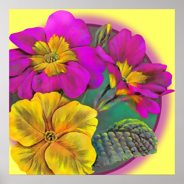 Primula yellow fine art botanical poster print (Front)