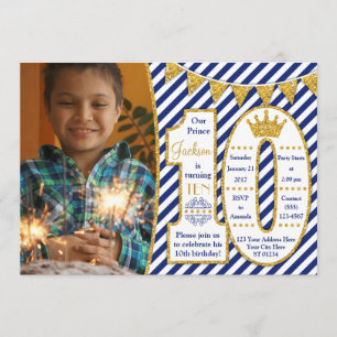 Prince 10th Birthday Invitation with Envelopes