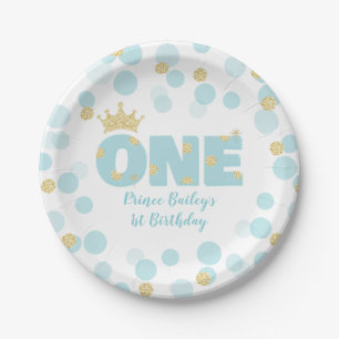 Prince 1st Birthday Blue Gold Paper Plate