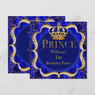 Prince 1st Birthday Boy Royal Blue Gold Crown A Invitation