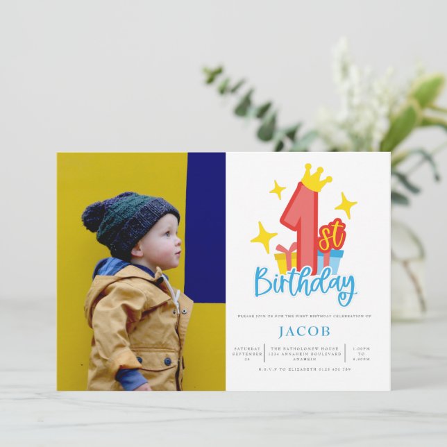 Prince 1st Birthday Party Photo Invitation (Standing Front)