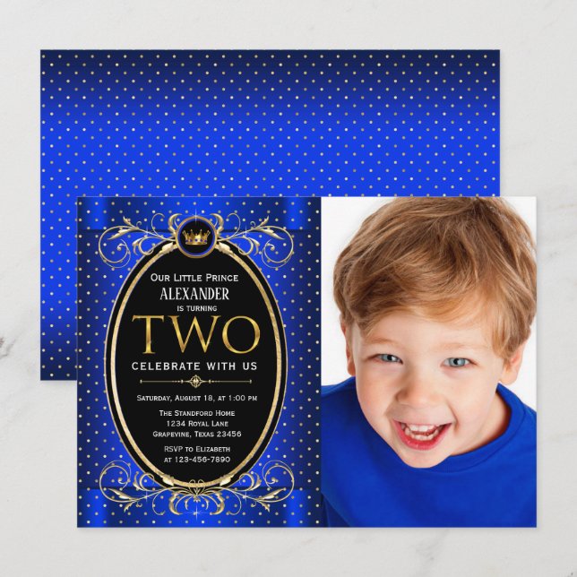 Prince 2nd Birthday Party Invitation (Front/Back)