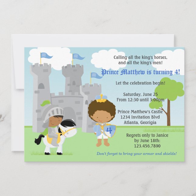 Prince and Knight Kids Birthday Party Invitation (Front)