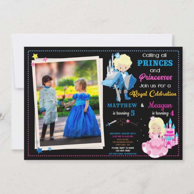 Prince and Princess birthday invitation with photo (Front)