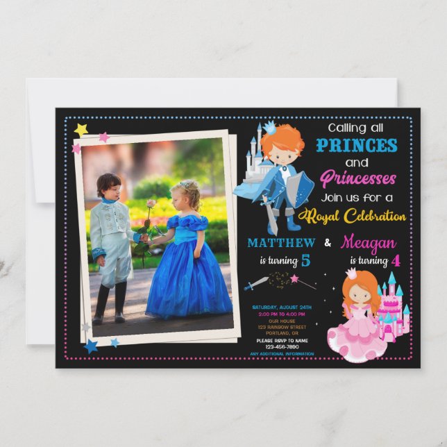 Prince and Princess birthday invitation with photo (Front)