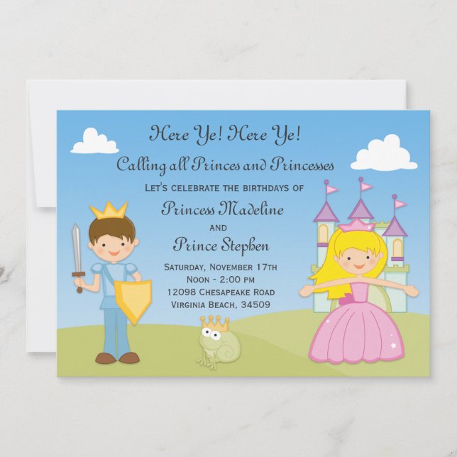 Prince and Princess Birthday Party Invitation (Front)