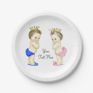 Prince and Princess Boy and Girl Twin Baby Paper Plate