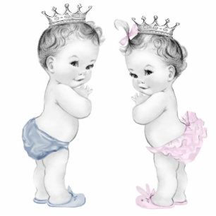 Prince and Princess Boy and Girl Twin Baby Shower Standing Photo Sculpture