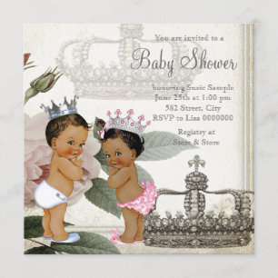 Prince and Princess Ethnic Twin Baby Shower Invitation