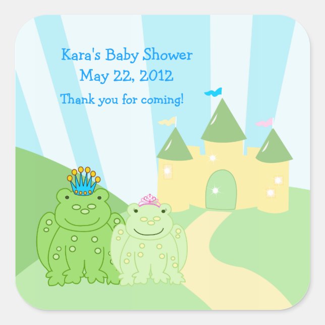 Prince and Princess Frog SQUARE Favour Sticker (Front)