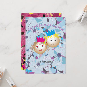 prince and princess in fairytale, floral flower invitation