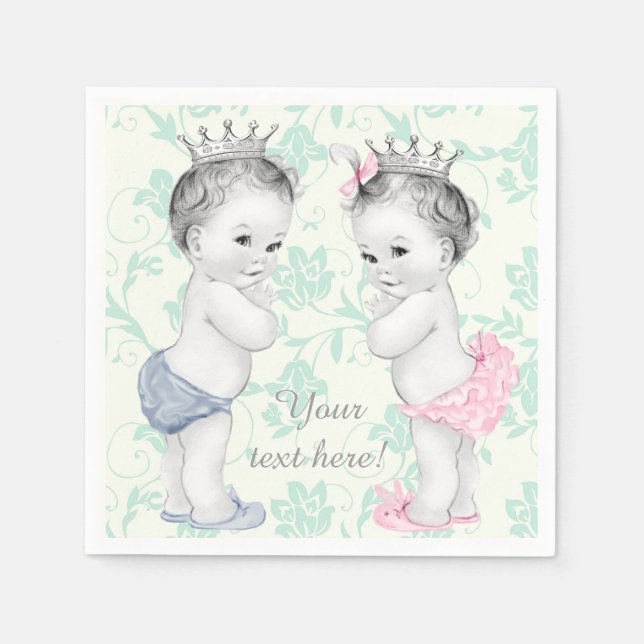 Prince and Princess Twin Baby Shower Napkin (Front)