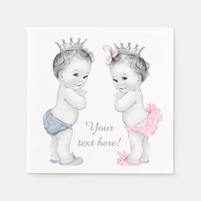 Prince and Princess Twin Baby Shower Napkin (Front)