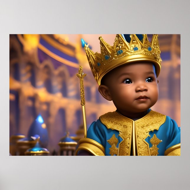 Prince baby boy gold palace crown blue ethnic poster (Front)