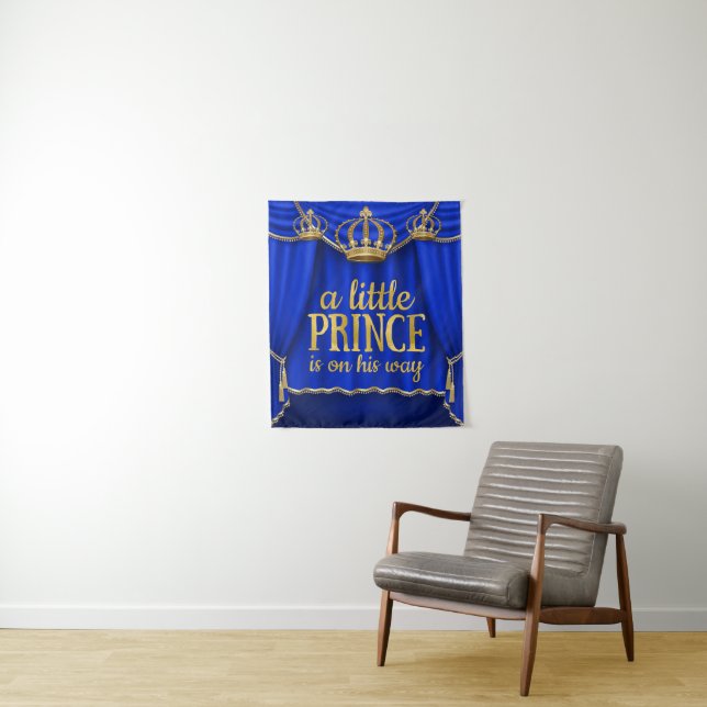 Prince Baby Boy Shower Banner Backdrops Tapestry (In Situ)