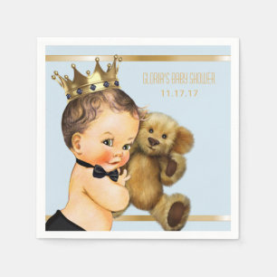 Prince Baby Boy Shower Personalised Baby Blue Gold Napkin