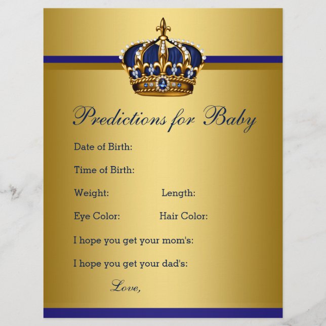 Prince Baby Shower Advice Prediction Game Cards (Front)