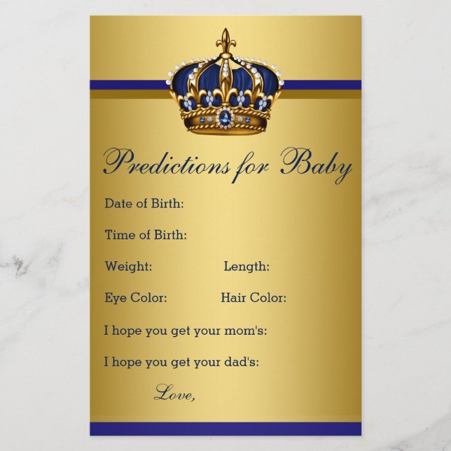 Prince Baby Shower Advice Prediction Game Cards (Front)
