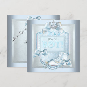 Prince Baby Shower Baby Boy Blue Damask Shoe Invitation