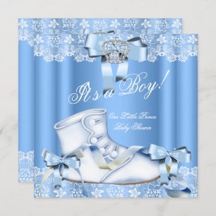 Prince Baby Shower Baby Boy Blue Lace Shoe 6a Invitation