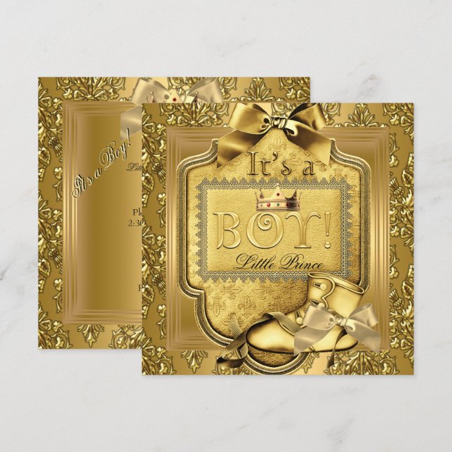 Prince Baby Shower Baby Boy Elite Damask Gold Invitation (Front/Back)