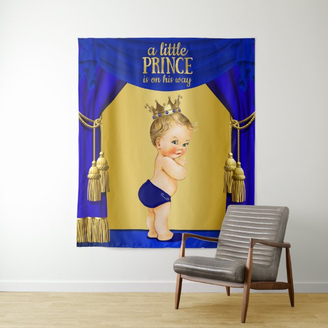 Prince Baby Shower Backdrop Banners Tapestry (In Situ)