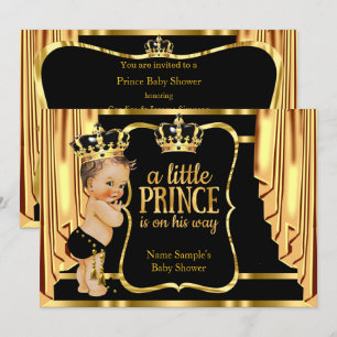 Prince Baby Shower Black Gold Drapes Brunette Invitation