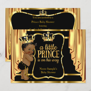 Prince Baby Shower Black Gold Drapes Ethnic Invitation