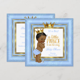 Prince Baby Shower Blue White Gold Crown Ethnic Invitation