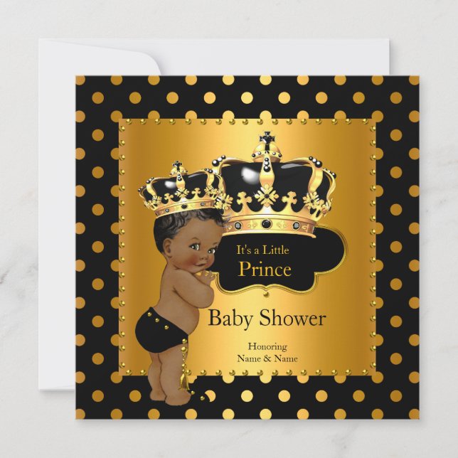 Prince Baby Shower Boy Black Gold Ethnic Invitation (Front)