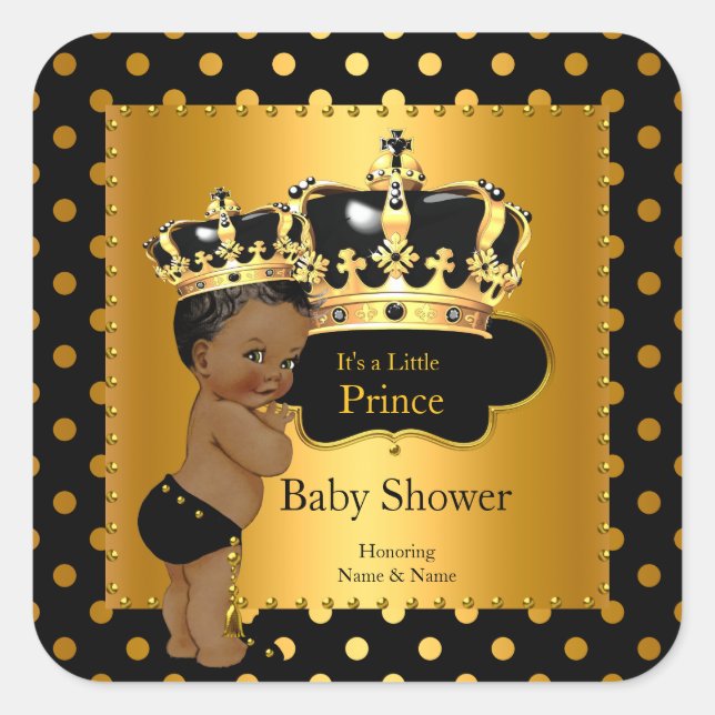 Prince Baby Shower Boy Black Gold Ethnic Square Sticker (Front)