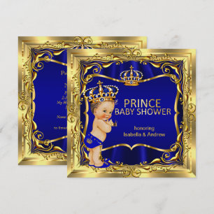 Prince Baby Shower Boy Blue Gold Invitation