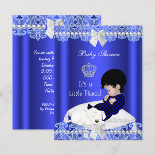 Prince Baby Shower Boy Blue Lace Puppy Invitation