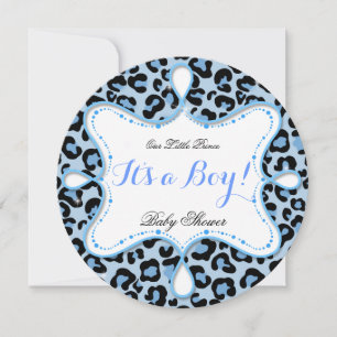 Prince Baby Shower Boy Blue Leopard Invitation