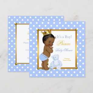 Prince Baby Shower Boy Blue Polka Dot Ethnic Invitation