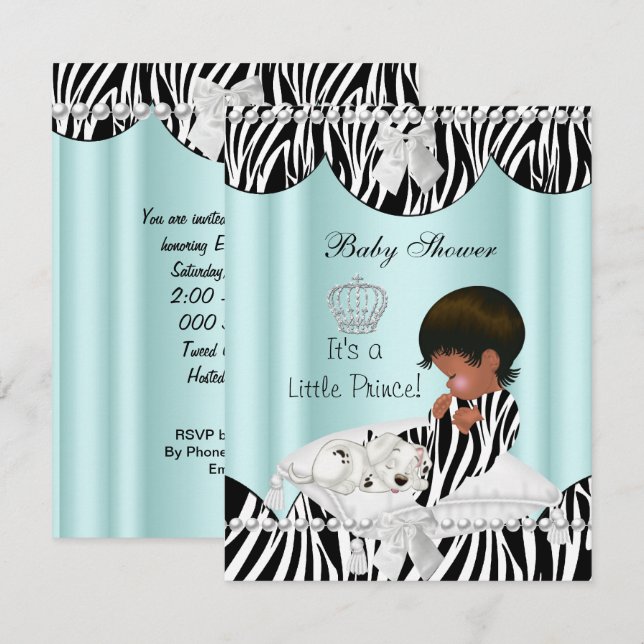 Prince Baby Shower Boy Ethnic Zebra Invitation (Front/Back)