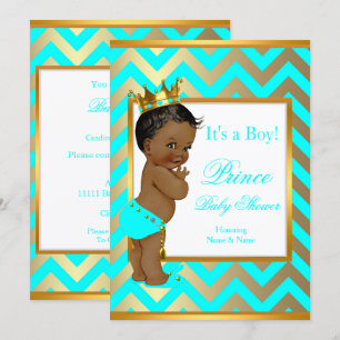 Prince Baby Shower Boy Gold Teal Blue Ethnic Invitation