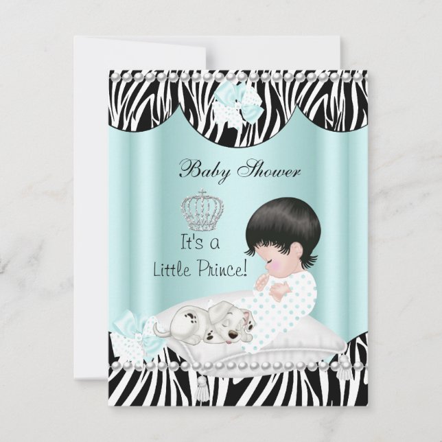 Prince Baby Shower Boy Mint Teal Blue Zebra Invitation (Front)