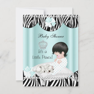 Prince Baby Shower Boy Mint Teal Blue Zebra Invitation