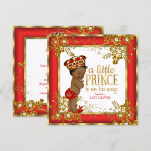 Prince Baby Shower Boy Red Gold White Ethnic Invitation