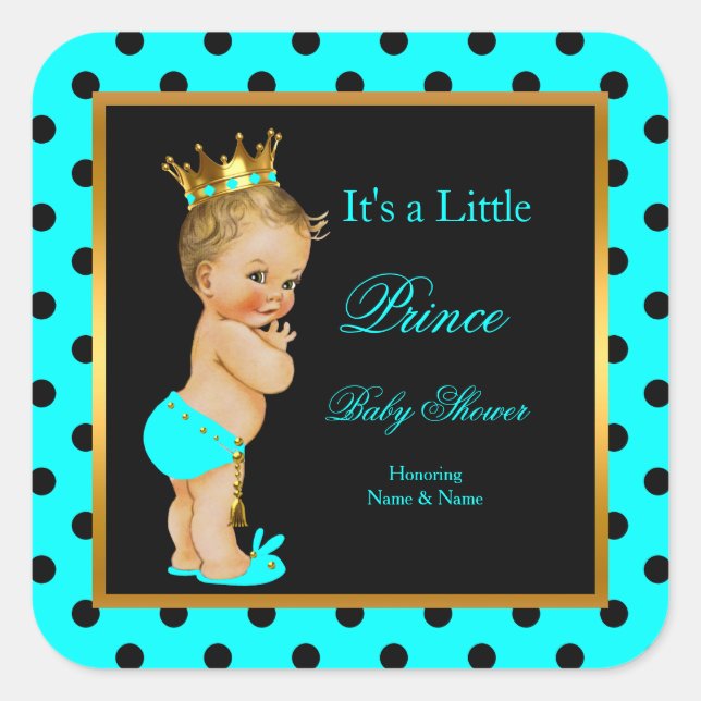 Prince Baby Shower Boy Teal Black Blonde Square Sticker (Front)