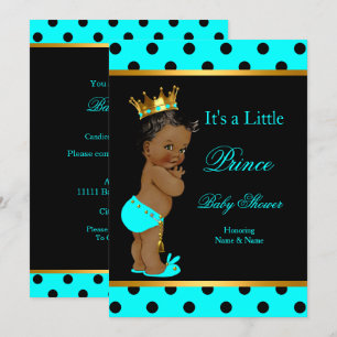 Prince Baby Shower Boy Teal Black Ethnic Invitation