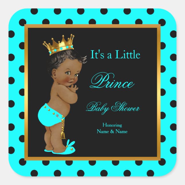 Prince Baby Shower Boy Teal Black Ethnic Square Sticker (Front)