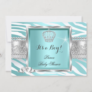 Prince Baby Shower Boy Teal Blue Mint Zebra Invitation