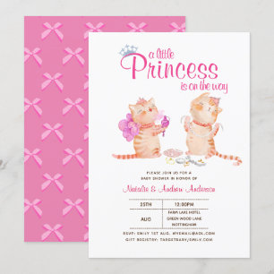 Prince Baby Shower Cats Kitten Girls Pink Cute Invitation