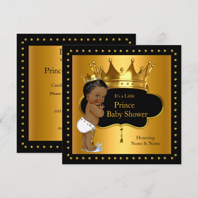 Prince Baby Shower Cute Boy Crown Ethnic Invitation (Front/Back)