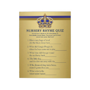 Prince Baby Shower Games Prince Nursery Rhyme Quiz Notepad